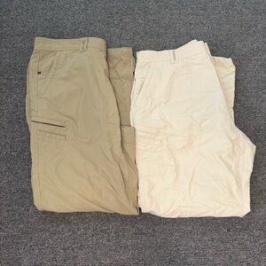LOT (2) ExOfficio Cargo Pants Mens 36X32 Khaki Beige Hiking Fishing Travel Nylon